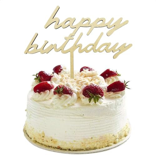 Cake Topper Happy Birthday aus Holz, Tortendeko Geburtstag, Kuchendeko Geburtstag, Happy Birthday Tortendeko, Kuchen Deko Personalisiert für Mädchen Jungen Frauen Mann, 14 × 15cm