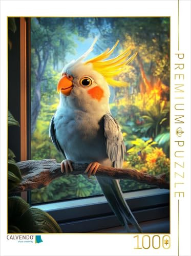 CALVENDO Puzzle Tanz aufm AST - Nymphensittich vor Fernseher | 1000 Teile Lege-Größe 64 x 48 cm Foto-Puzzle für glückliche Stunden