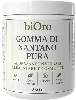 biOro Gomma di Xantano Pura 250g – Addensante Naturale per Uso Alimentare e Cosmetico – E415 – Vegan, Senza Glutine, No OGM – Per Cucina Molecolare, Gelati, Zuppe, Dolci e Mixology