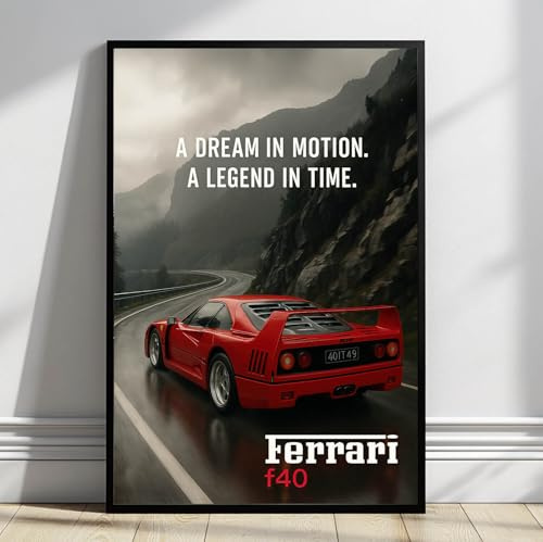 Dekomundo Ferrari F40 Auto Poster Rennwagen Legende trendiges Wandbild zum Einrahmen, 50x70 cm