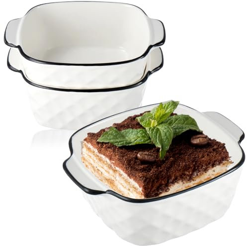 2er Set Auflaufform Keramikm Kleine 14.5 x 12 x 5.5CM Quadratische Auflaufformen 400ML mit Griffen für Heißluftfritteuse Fritteuse Backofen Ofenfest und Mikrowellen Sicher (Rhombus)