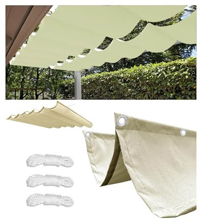Toldo Vela de Sombra Ondulada Retráctil 0.7x3m Impermeable Toldos Exterior Protección Rayos UV Resistente al Desgarro para Terraza Balcon Exteriores Jardín con Ojales y Cuerdas Crema