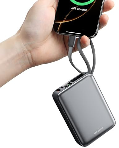 Eazpower Power Bank 45W Schnellladefunktion, Powerbank 20,000mAh mit Integriertem USB C Kabel Flugzeug Geeignet, Externe Handyakkus mit LED Display, 2 USB-C, 1 USB-A für iPhone Samsung Galaxy Laptop