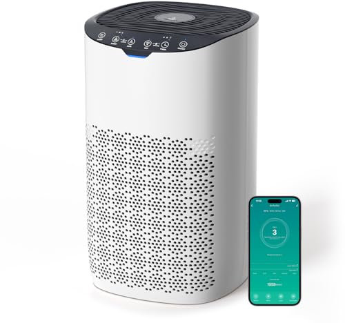 AROEVE Purificador de Aire para Hogar hasta 120 m² (CADR 300 m³/h) - Control por App/Voz, Modo Automático con Indicador Luminoso de Calidad, Filtra Polen, Polvo, Pelo de Mascotas