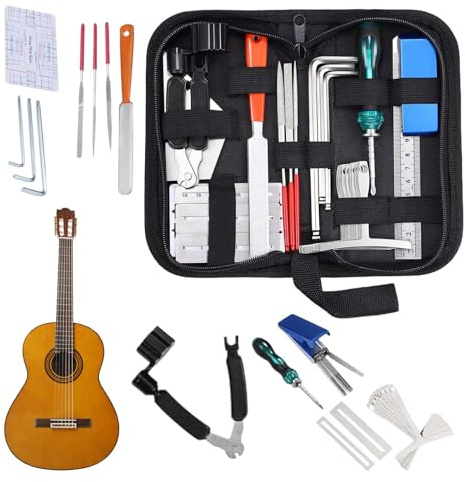Gitarren Setup Set - Bassgitarren Wartung | 25-teiliges Reparatur Set für Musikinstrumente für Heimstudio & Unterwegs Überall