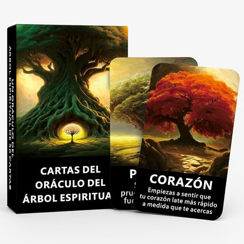 GZHBAE Cartas de oráculo de árbol espiritual, baraja de oráculo en español con arte de árbol místico, 52 cartas