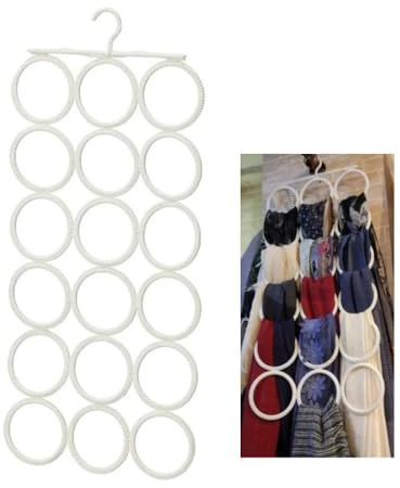 18 Kreise Schalbügel für mehrere Schals, Hijab-Kleiderbügel für Schrank für Schals, Gürtel-Organizer für Schrank, Handtücher, Hijab und Krawatte, faltbarer Kleiderbügel (1, weiß)