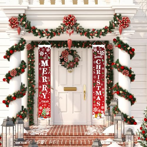 Merry Christmas Weihnachtsbanner Dekorationen | Weihnachtsschilder, Rot Frohe Weihnachten Banner, Hängend Weihnachten Deko Für Drinnen Draußen Tür Haustür Veranda