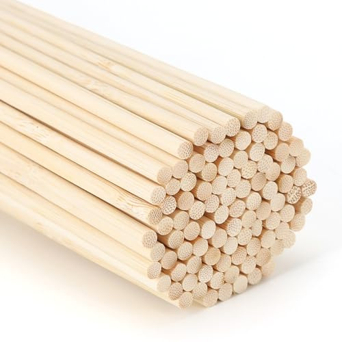 100 Stück Holzstäbe Zum Basteln Bambus Rundholz 5mm x 25cm Holzstab Rund | Holzstäbchen Zum Basteln Natürliche Rundhölzer Bearbeitet Durchm für Holzarbeiten, Kunstprojekte, Dekorationen, Heimwerken