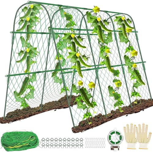 Cucumber Trellis Set, U-Shaped Garden Trellis for Climbing Plants, Trellis Mesh Climbing Plants, Plant Support for Flowers and Useful Plants, Adjustable Width, 180 cm High Plant Support for