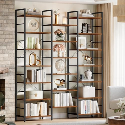 Hzuaneri Bücherregal 7 Etagen 20Fächer, 24 x 152 x 217 cm, Braun-Schwarz