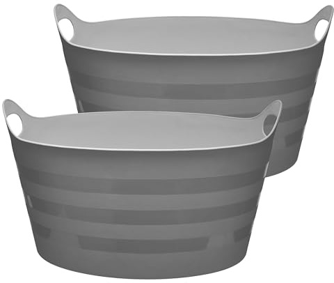 Garronda Flexibler Kunststoffkübel 2-Pack 15 L für Garten Bau Haushalt und Transport robuster Universalbehälter mit Griffen GD-0183 Grau