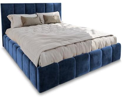 Masseno Polsterbett TARANTO 120x200 cm, Doppelbett, Bettkasten, Stauraum, Lattenrost Und Kopfteil - Blau, Monolith 77