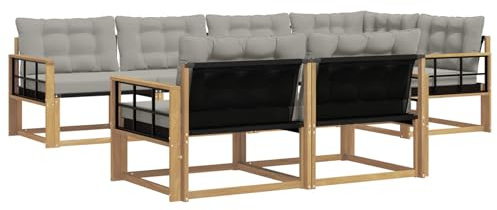 vidaXL Outdoor-Sofagarnitur 7 pcs Weiß und Hellgrau, Garten-Sofa, modernes Outdoor-Möbel, strapazierfähige Lounge, Sitzgruppe für Terrasse und Komfort