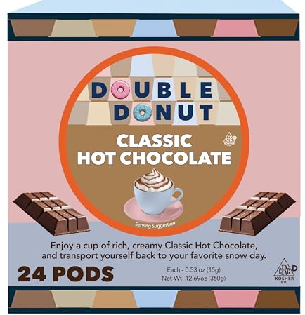 Double Donut Coffee Hot Chocolate Pods for Keurig K Cups Brewers, Single Serve Classic Hot Cocoa Pods, 24 Count
