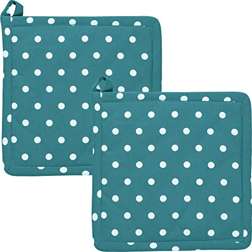 REDBEST Topflappen, Untersetzer Punkte 2er-Pack, 100% Baumwolle Petrol Größe 20x20 cm- hitzebeständige Wattierung, außen Robustes, glattes Gewebe (weitere Farben)