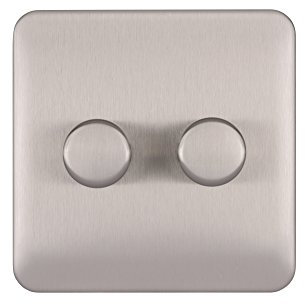 Schneider Electric Lisse Screwless Deco - Double Universal 2 Way Dimmer Light Switch, 250W/VA, GGBL6022CSSS, Stainless Steel