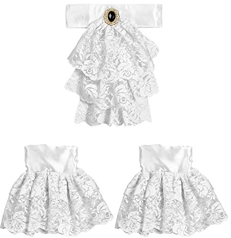 W WIDMANN MILANO Party Fashion 07799 - Jabot aus Spitze, mit 2 Manschetten, weiß, Accessoire, Kostüm, Karneval, Halloween, Mottoparty