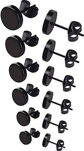Feilok Edelstahl Ohrstecker Set schwarz Runde Ohrstecker Ohrringe Stud Creolen ordentlich Ohrringe Kit für Frauen Männer 3mm-8mm 6 Paar