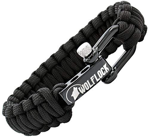 Wolflock Premium Paracord Armband für Männer - Handgeflochten mit Edelstahlverschluss in Schwarz