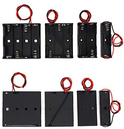 AAA Battery Holder Bundle Case Back Cover Connector Storage Box With Cord Wire Bare Leads 1.5V AAA Battery holder 2pcs Single , 2pcs 2 Slots 3V,2pcs 3 Slots 4.5V ,2pcs 4 Slots 6V Spring Clip,(8-Pack).