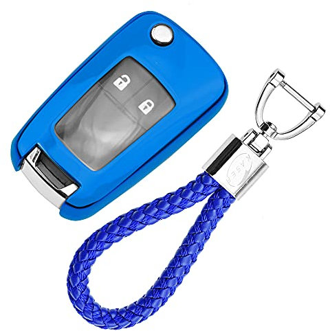 KASER Coque Clé en Silicone Compatible pour Opel Chevrolet Aveo Opel Corsa Zafira Mokka Cover Housse 2 et 3 Boutons Porte-clé TPU Protection Télécommande (Bleu)
