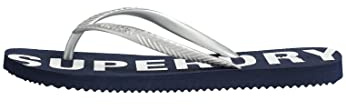 Superdry Damen Code Essential FLIP Flop Flipflop, Deep Navy/Metallic Silver, Small