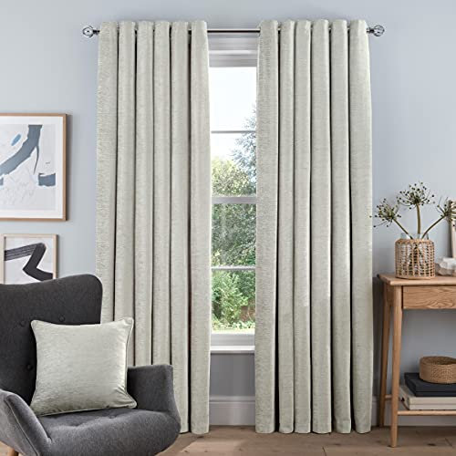 Sleepdown Luxury Chenille Eyelet Lined Curtains for Bedroom and Living Room 2x 46 x 72, 5056242840244 Cream 2 Panels