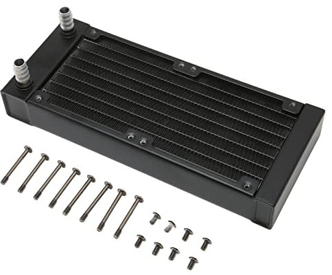 Radiateur de Refroidissement par Eau de 80 Mm, 8 Tuyaux, Robinet de 9,5 Mm, échangeur de Chaleur en Aluminium à Double Ventilateur avec Vis pour Ordinateur, Petits Serveurs, Drones, Machines de Gravur