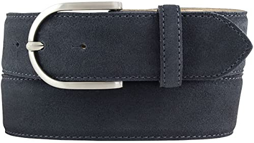 BELTINGER Damen-Gürtel aus Veloursleder 4 cm | Velour-Gürtel für Damen 40mm | Wildleder-Gürtel 4cm mit runder Gürtelschnalle | Dunkelblau 90cm