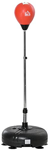 HOMCOM 4-stufig höhenverstellbarer Stand Up Punching Ball mit gepolstertem Boden Handschuhe und Inflator für Erwachsene und Jugendliche Ø45x132-158 cm Schwarz und Rot