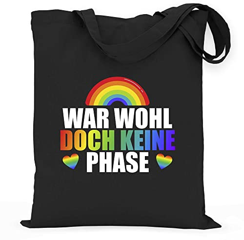 wowshirt Stoffbeutel Jutebeutel War Wohl Doch Keine Phase Regenbogen LGBT LGBTQ Schwul, Farbe:Black