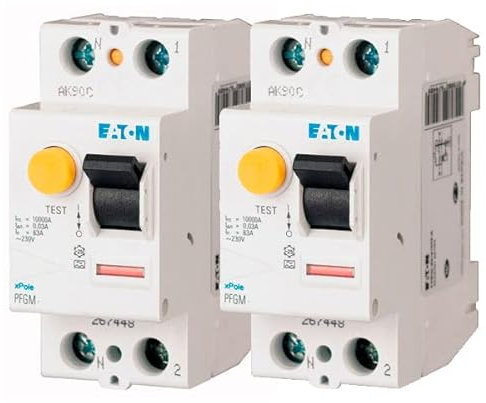 EATON 267444 PFGM-40/2/003 - INTERRUPTEUR DIFFERENTIEL - Blanc - MANETTE NOIRE - 2 POLES / 40 A / 30 MA - TYPE A - Raccordement à vis - 2 interrupteurs