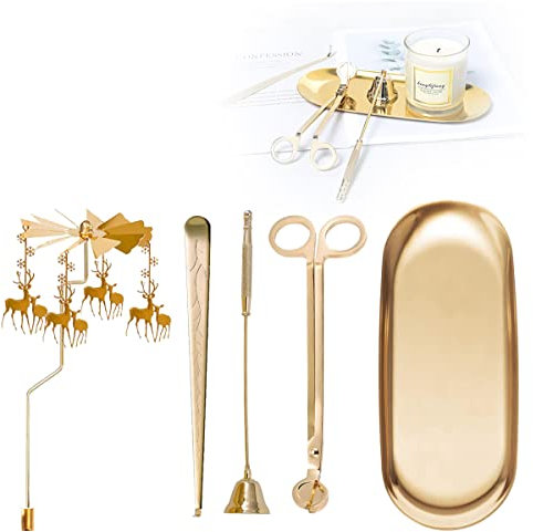 UCINNOVATE 5 in 1 Kerzen Zubehör Set, Kerze Docht Trimmer Cutter, Kerzenlöscher Löscher Docht Dipper, Kerzentablett Spinning Kerzenhalter mit Geschenkpaket für Kerzenliebhaber (Hirsch)