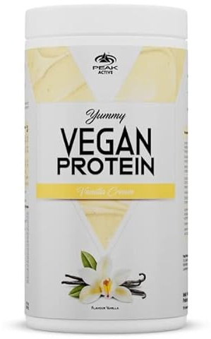 PEAK Yummy Vegan Protein - 450g Geschmack Vanilla Cream I 15 Portionen I Proteinquellen: Kürbis, Favabohne, Erbse, Mandel, Hanf I frei von Gentechnik I glutenfrei