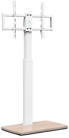 FITUEYES Soporte TV Pie Blanco de Serie E con Base de Madera para Pantallas de 32 a 70 Pulgadas,MAX VESA600*400mm,Soporte TV Suelo con Función de Giro,Ajuste de Altura,Gestión de Cable