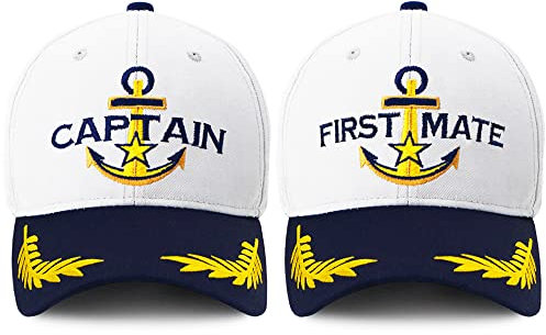 Captain Hat & First Mate | Passende Skipper Bootfahren Baseball Caps | Marine Sailor Navy Hüte, Weiß, Einheitsgr��e