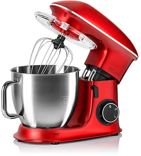 ZEEGMA Planeet Chef robot pâtissier multifonctions 2200W, machine à pétrir cuisine à pâte avec bol en acier inoxydable de 6,5 L, 7 vitesses, pétrin à pâte avec set de pâtisserie 3 pièces (Red)