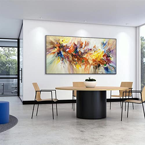 XIANGPEIFBH Grande Peinture Abstraite Art Coloré Bloom Fleur Affiche Toile Peinture Pour Salon Mur Art Photo Décor À La Maison 70x140cm(28''x55') Cadre Noir