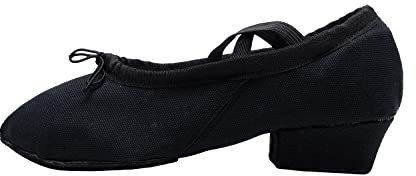 Scarpe da donna in tela con tacco basso per insegnanti, scarpe da ballo, nero, 39 EU