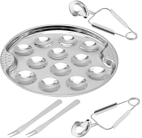 UOIENRT 5-teiliges Escargot Geschirr-Set, Edelstahl-Schnecke Escargot Teller 12 Löcher mit Escargot Zange und Escargot Gabel für Küche Restaurant