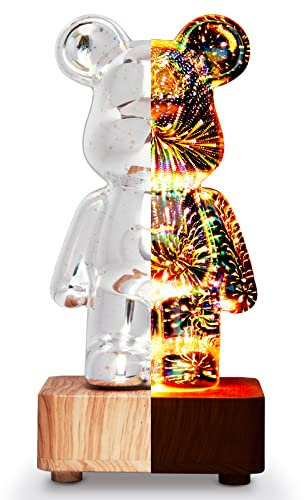 VEELU 3D Feuerwerk Bär Buntes Bären Nachtlicht Projektionslampe Leuchtende Lampe 8 Farben Bürodekoration Dekor Wohnzimmer Kunst Dekoration
