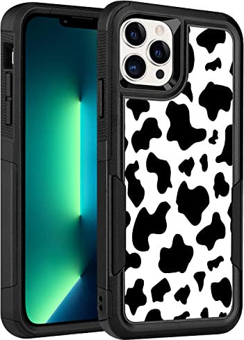 LOQUPE Designed for iPhone 13 pro max Case, Heavy-Duty Tough Rugged Lightweight Slim Shockproof Protective Case for iPhone 13 pro max 6.7 Inch,Girls, Cow Print