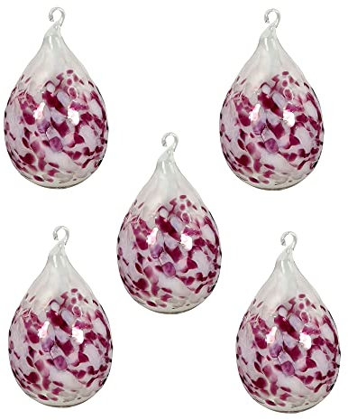 Lauschaer Glas Ostereier aus Glas mit Granulat Verschiedene Größen und Sets mundgeblasen handgeformt (5, opalweiß mit rubinrot)