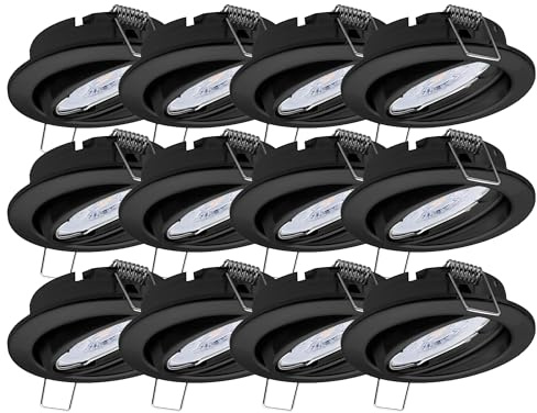Oktaplex 12er Set Dijon LED Deckenspots 230V dimmbar Schwenkbar ultra flach | 22mm Einbautiefe, 3000K Warmweiß, Lochmaß 68mm, 5W, 380lm, 110° Einbaustrahler Schwarz
