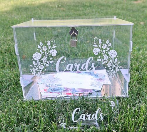 Chexin Hochzeit Kartenbox aus Acryl, Vintage Glas Große Hochzeitsbox Geschenkkarten Box mit Schloss und Schlitz, Klar DIY Kartenbox Hochzeit Geldbox für Hochzeit Geburtstag Jubiläum Baby Shower
