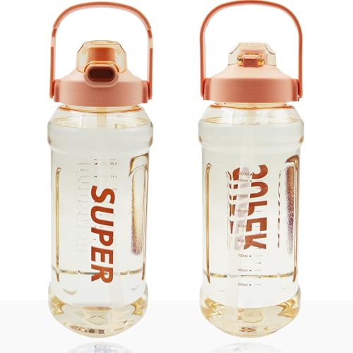 Bouteille de sport 2L, Bouteille d'eau portable avec poignée et paille, Bouteille étanche pour le gymnase, le camping, la randonnée et le cyclisme, Bouteille d'eau en Tritan sans BPA (2000ml Pink)