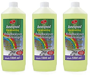 Karipol Abwassertank Reiniger Sanitärflüssigkeit 1L, gegen Gerüche lange Frische für Grauwasser Wohnmobil Boot Camping Chemietoilette Frischwassertankreiniger, löst Kalk Biologisch Abbaubar, Menge:3