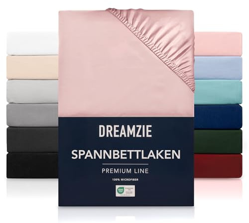 Dreamzie Spannbetttlaken 90x200 cm - Hoher Steg bis 33 cm - 100% Mikrofaser - Rosa - Schadstoffgeprüft (Oeko TEX), Bettlaken mit Gummizug