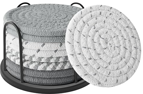 Lazebox Getränkeuntersetzer mit Halter, Grau, 8 Stück